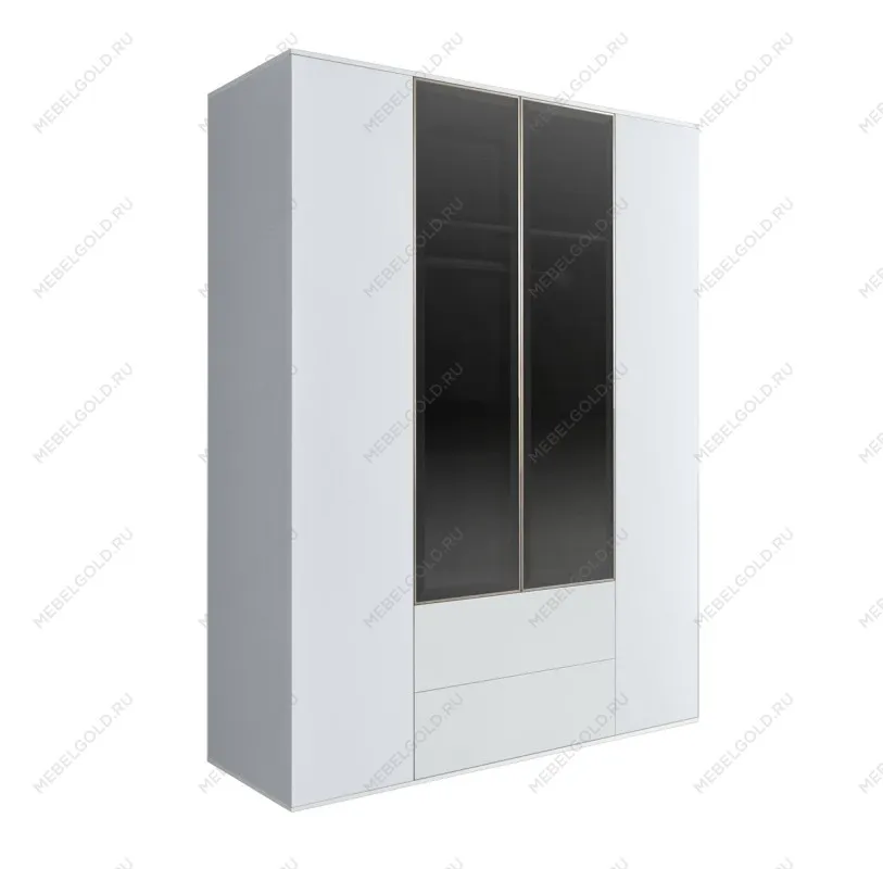 Шкаф 4-х дв. с ящиками Bogemia Air (Белый/Серебро) БМШ2/42(2)