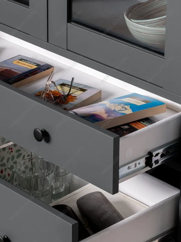 Шкаф с витриной Сага, 90х41х215 см, серый | изображение 4