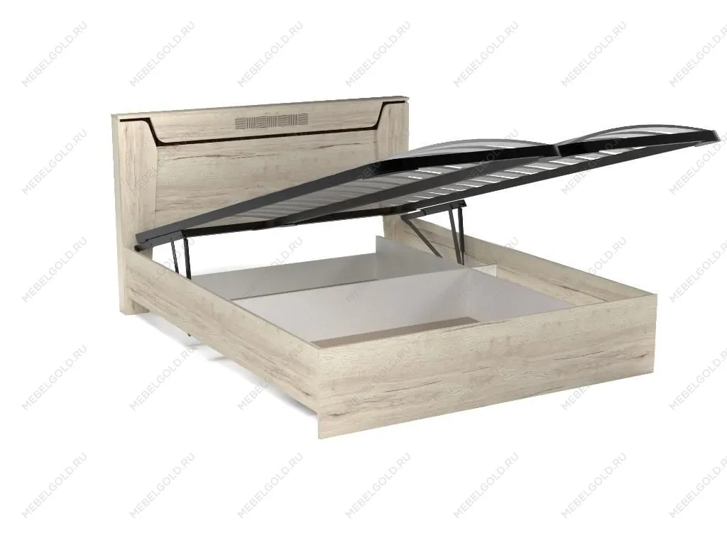 Кровать Люкс 1600 с подъемным механизмом, Мале (1660*2126*1000) Дуб галифакс белый