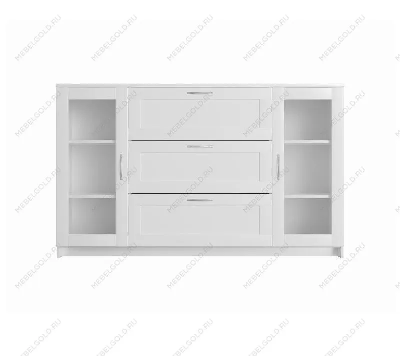 БРИМНЭС / СИРИУС тумба ИКЕА / IKEA 2 двери со стеклом и 3 ящика 156х95 белая | изображение 1