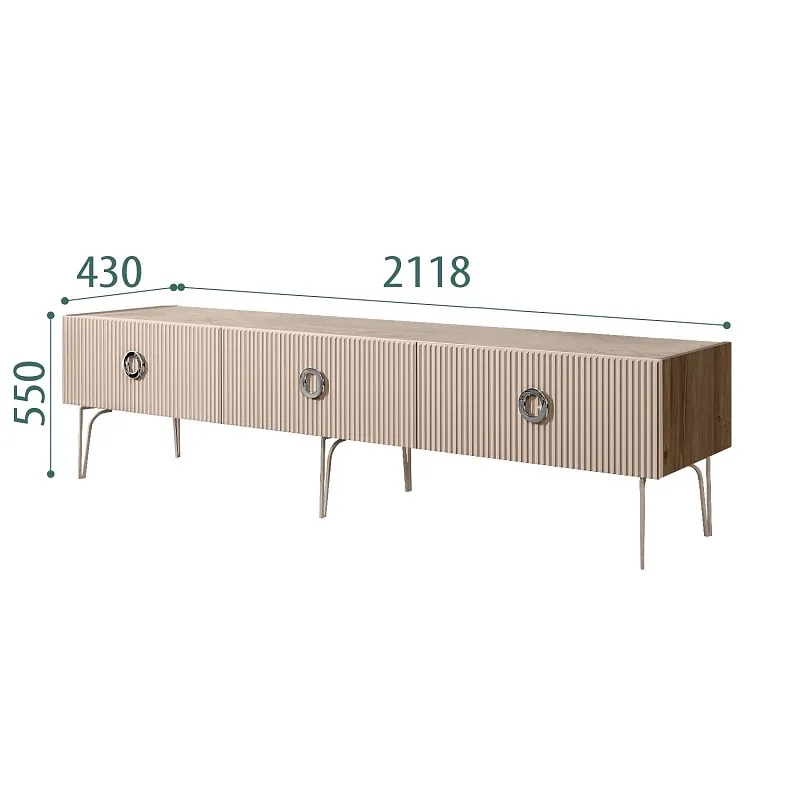 Тумба телевизионная 2.1м Bogemia Woodline Fi (Ваниль) (Novabuk/Хром) БМТ-2