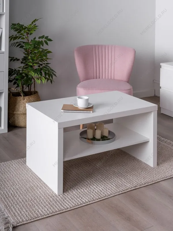 Стол журнальный Энкель, с полкой, 82x50x45 см, белый | изображение 1