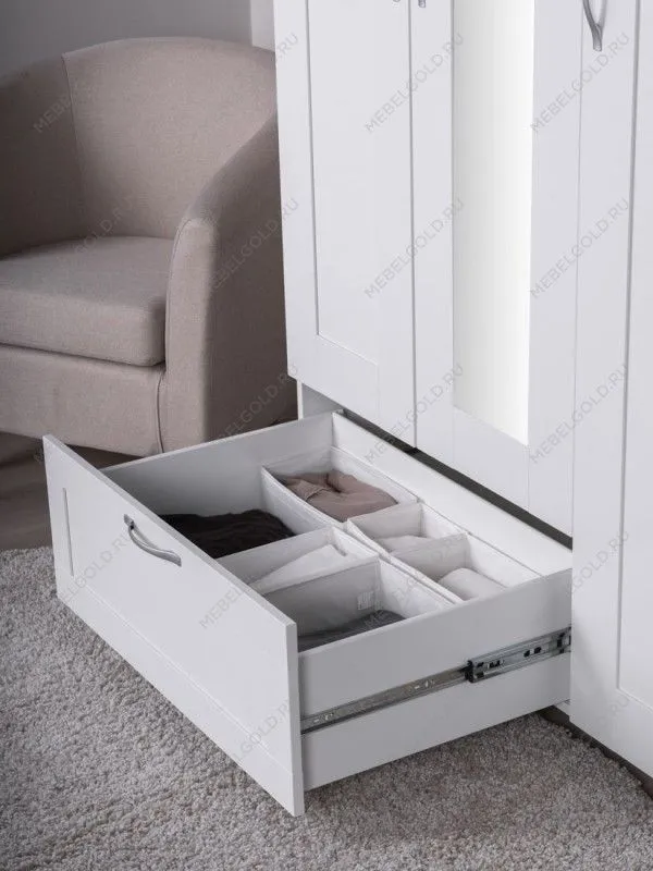 Шкаф Сириус, 3 двери и 1 ящик с зеркалом, 117х59х220 см, белый | изображение 4