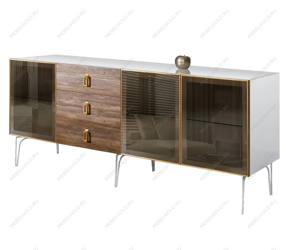 Комод 2.1м Bogemia Wood Fa (Белый) (Lakobel/Золото) БМКМ-5(Wo)[5]