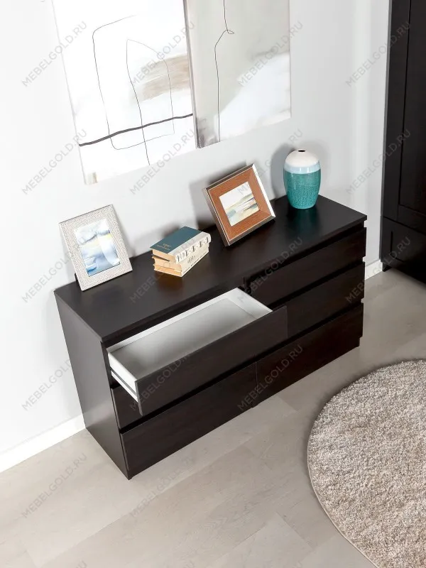 Комод Кастор, 6 ящиков, 129х40х71 см, черно-коричневый, дуб венге | изображение 6