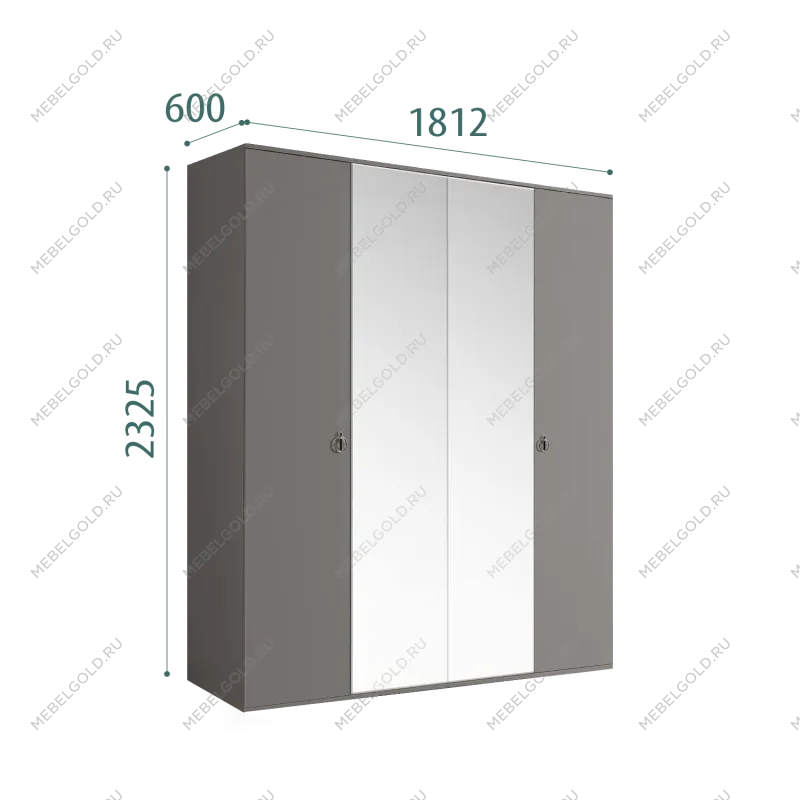 Шкаф 4-х дверный с зеркалом Римини (Серый/Золото) РМШ1/4