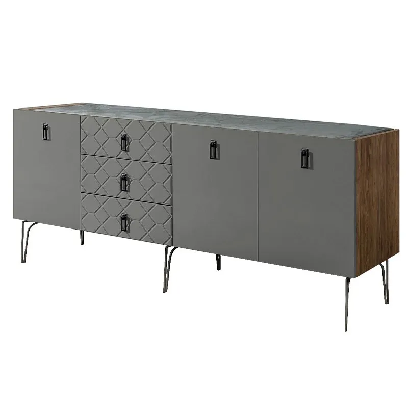 Комод 2.1м Bogemia Woodline Fa (Серый) (Novabuk/Черный) БМКМ-5