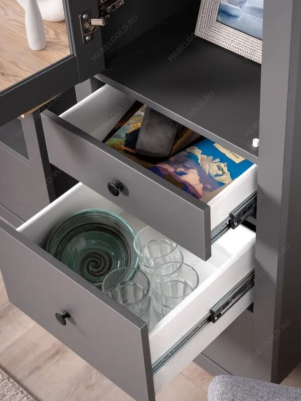 Шкаф с витриной Сага, 50х41х215 см, серый | изображение 2