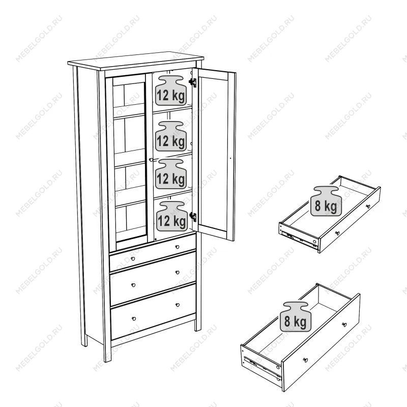 САГА шкаф с витриной 90 МОРУ серый/ясень | изображение 3