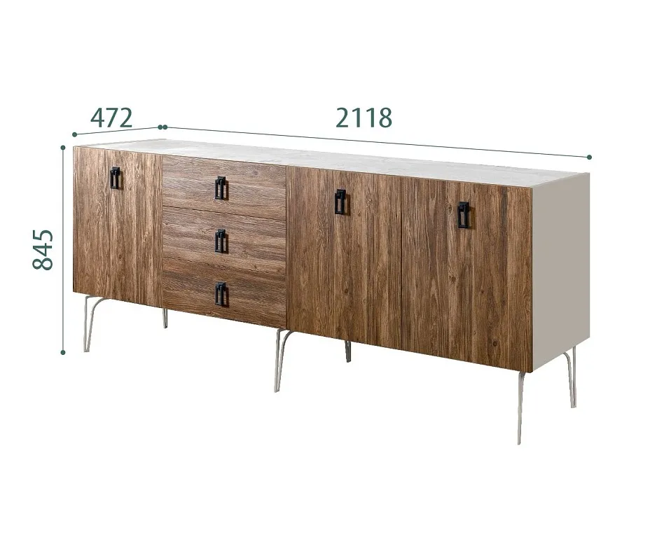 Комод 2.1м Bogemia Wood Fa (Шелк) (Novabuk/Черный) БМКМ-5(Wo)