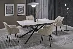 Стол обеденный Halmar VITORINO 160 раскладной (белый мрамор/черный) | изображение 1
