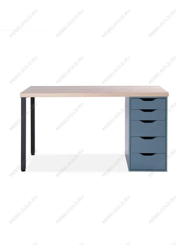 Стол письменный Ингар, 5 ящиков, 140х75х55 см, серо-бирюзовый/черный, столешница дуб беленый | изображение 11