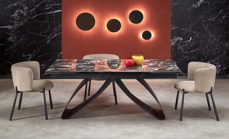 Стол обеденный Halmar HILARIO 180 раскладной (черный мрамор/черный) | изображение 1