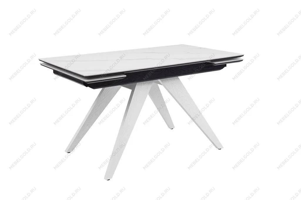 Стол Невада керамика (1400*800+300+300/керамика Gilf white/подстолье черный/ноги белый) | изображение 2