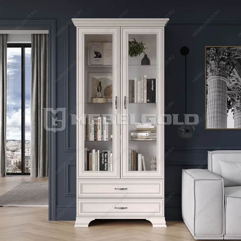 Шкаф с витриной Тиффани 2V2S вудлайн кремовый | изображение 1