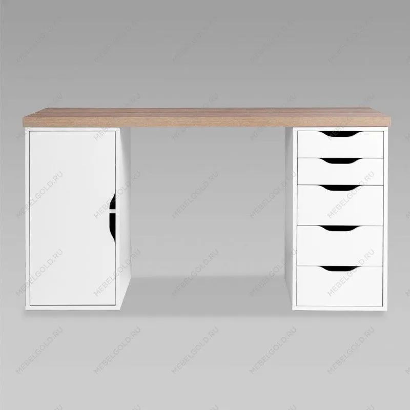 ИНГАР 2/5/ДВ стол письменный 140x75x55, дуб беленый/белый | изображение 1