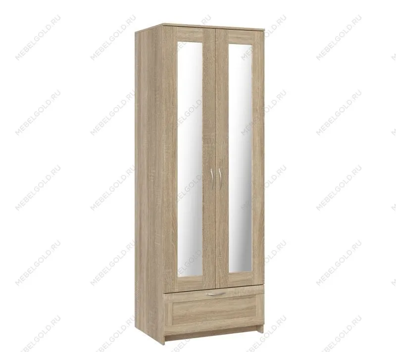 БРИМНЭС / СИРИУС Шкаф двухдверный ИКЕА / IKEA с одним выдвижным ящикам и двумя зеркалами, Дуб Сонома | изображение 3