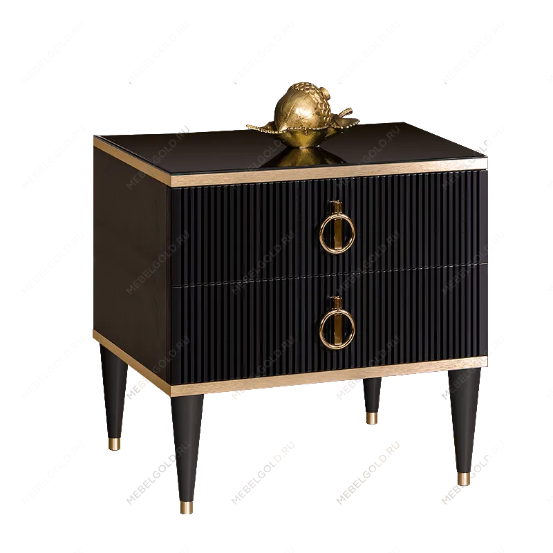 Тумба прикроватная 2 ящика Римини СОЛО (Черный/Золото) РМТП-2(s)