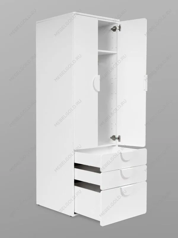 Шкаф распашной Пикси, с двумя дверьми, тремя ящиками и полкой 60x57x180, белый (робкий подснежник) | изображение 11