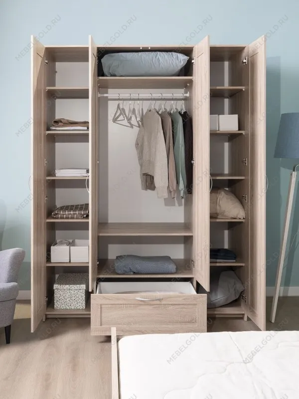 Шкаф Сириус, 4 двери и 1 ящик с зеркалом, 156х59х220 см, дуб сонома | изображение 1