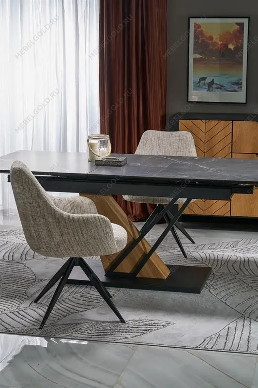 Стол обеденный Halmar VOLANT 140 (черный мрамор/дуб золотой) | изображение 8