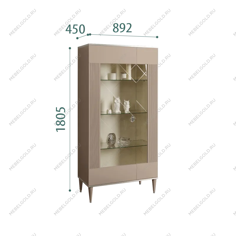 Витрина 2-ств. Римини СОЛО (Мокка/Серебро) (Правая) РМВ2-2С(s)