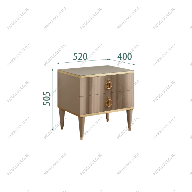 Тумба прикроватная 2 ящика Римини СОЛО (Мокка/Золото) РМТП-2(s)