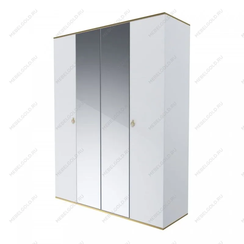 Шкаф 4-х дверный с зеркалом Римини (Белый/Золото) РМШ1/4