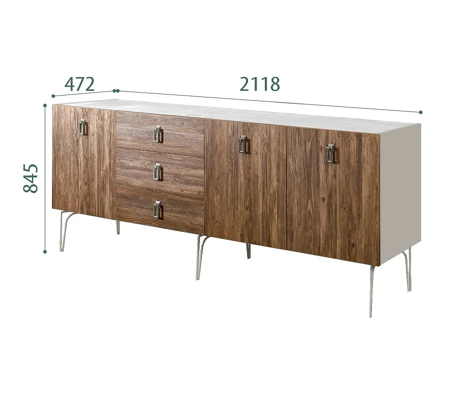 Комод 2.1м Bogemia Wood Fa (Шелк) (Novabuk/Хром) БМКМ-5(Wo)