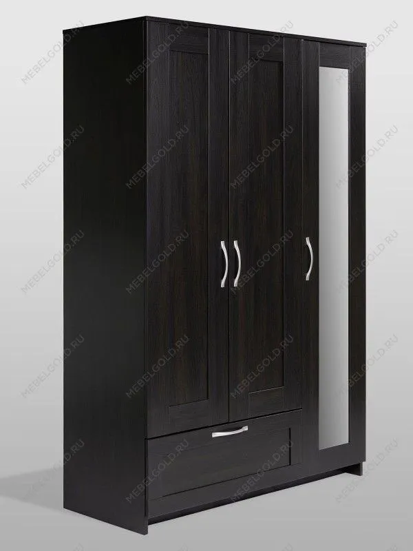 Шкаф Сириус, 3 двери и 1 ящик 117х50х190 см, с зеркалом, черно-коричневый, дуб венге | изображение 7