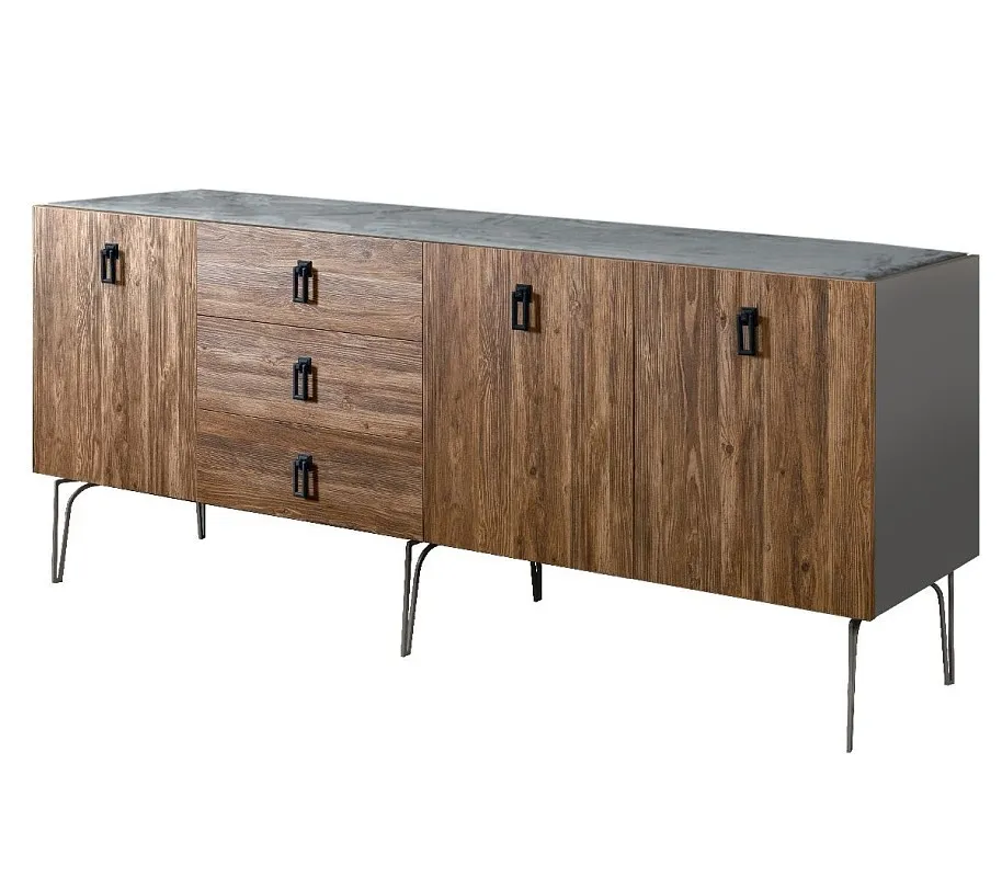 Комод 2.1м Bogemia Wood Fa (Серый) (Novabuk/Черный) БМКМ-5(Wo)