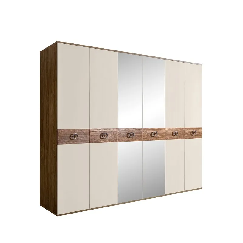 Шкаф 6-ти дв. с зеркалами Bogemia Woodline Wood Fi (Слоновая кость/Хром) БМШ1/6(Wo)