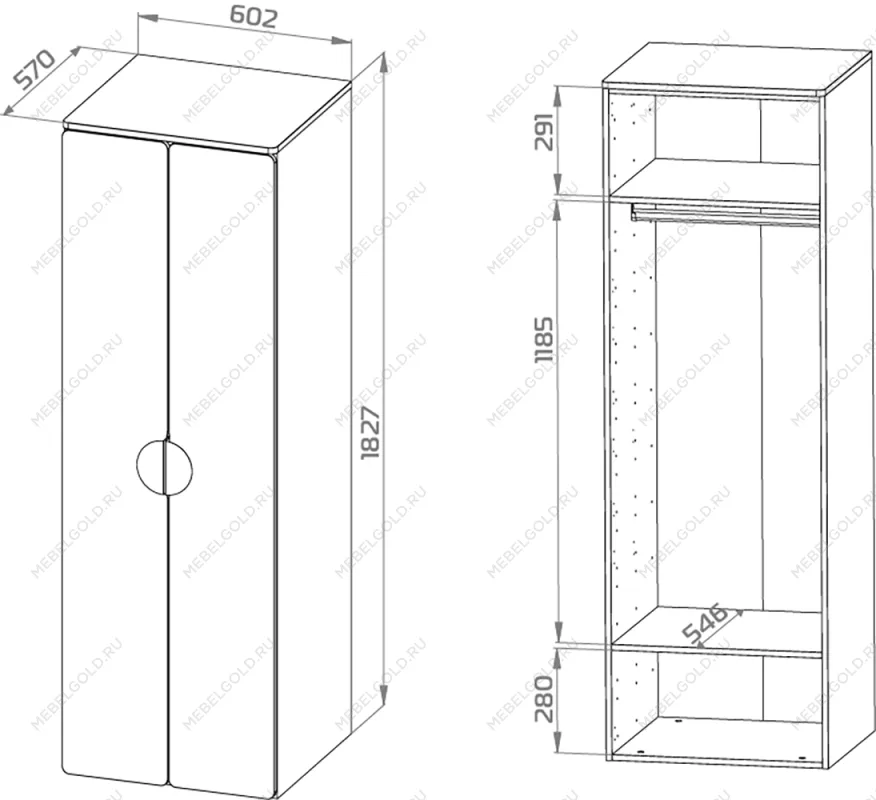 ПИКСИ шкаф распашной с 2 дверьми и полкой 60x57x183, озорной василек | изображение 3