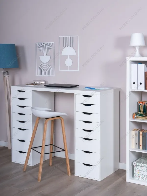 Стол письменный Ингар, 16 ящиков, 140х106х55 см, белый | изображение 1