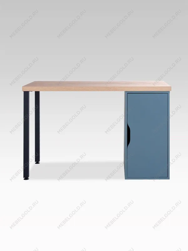 Стол письменный Ингар, с дверцей , 120х75х55 см, серо-бирюзовый/черный, столешница дуб беленый | изображение 9