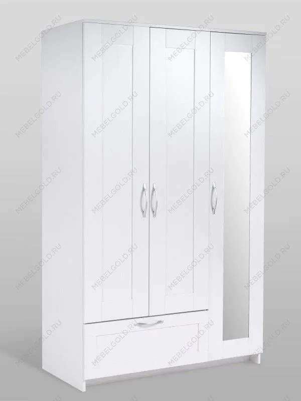 Шкаф Сириус, 3 двери и 1 ящик, 117х50х190 см, с зеркалом, белый | изображение 11