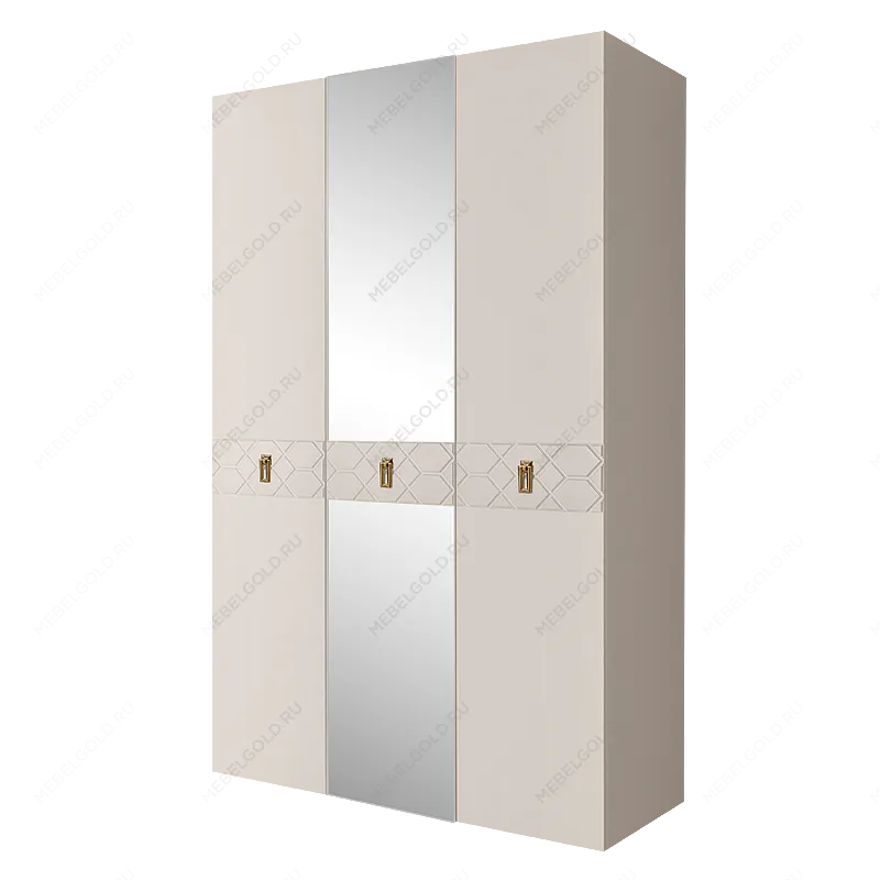 Шкаф 3-х дверный с зеркалом Bogemia Farfalle (Слоновая кость/Золото) БМШ1/3(Fa)