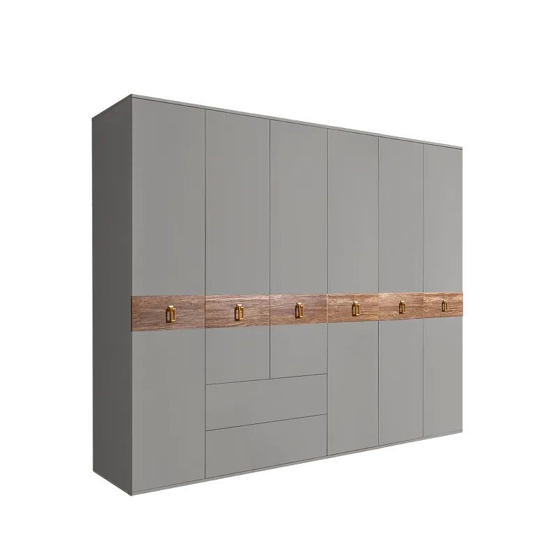 Шкаф 6-ти дверный с ящиками, Bogemia Wood Fa (Серый/Золото) БМШ2/61(Wo)