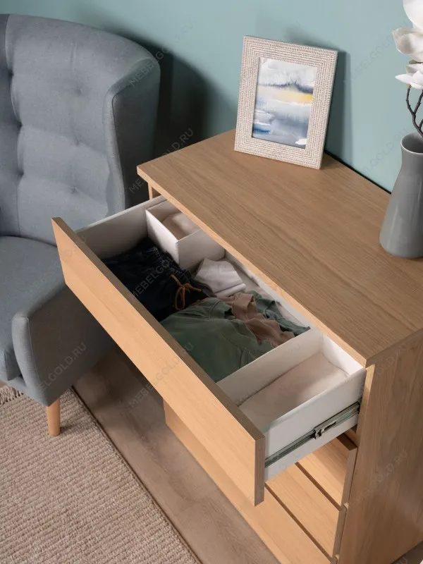 Комод Варма, 4 ящика, 80х100х40 см, шпон натурального дерева, дуб беленый | изображение 3