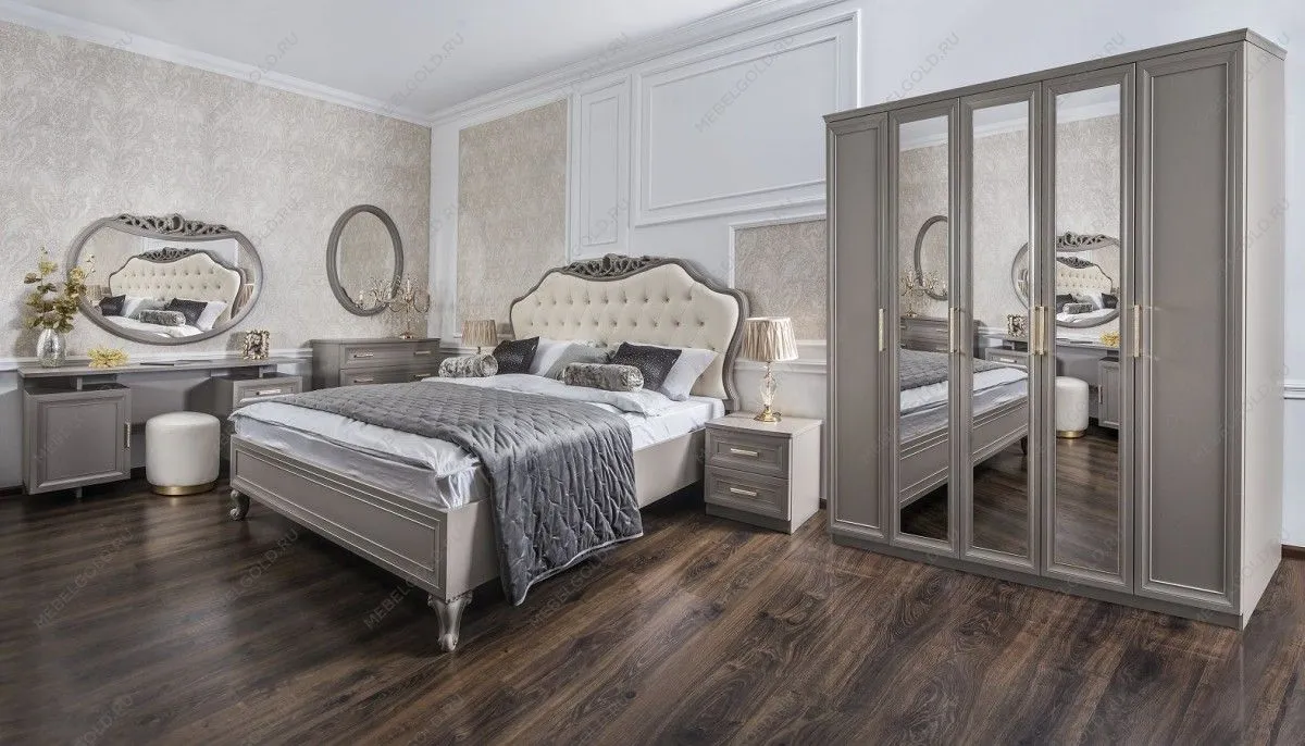 Шкаф Мокко 4-дверный с зеркалом серый | изображение 3