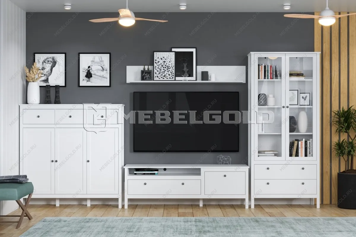 Шкаф-витрина Ева (Хельга) REG2W2S с подсветкой белый | изображение 3