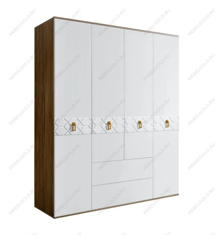 Шкаф 4-х дверный с ящиками Bogemia Woodline Fa (Белый/Золото) БМШ2/41