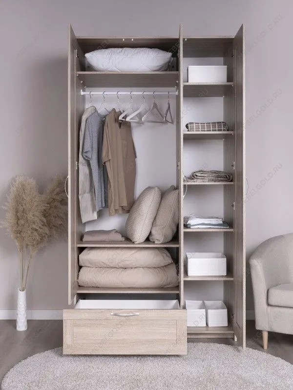 Шкаф Сириус, 3 двери и 1 ящик с зеркалом, 117х59х220 см, дуб сонома | изображение 1