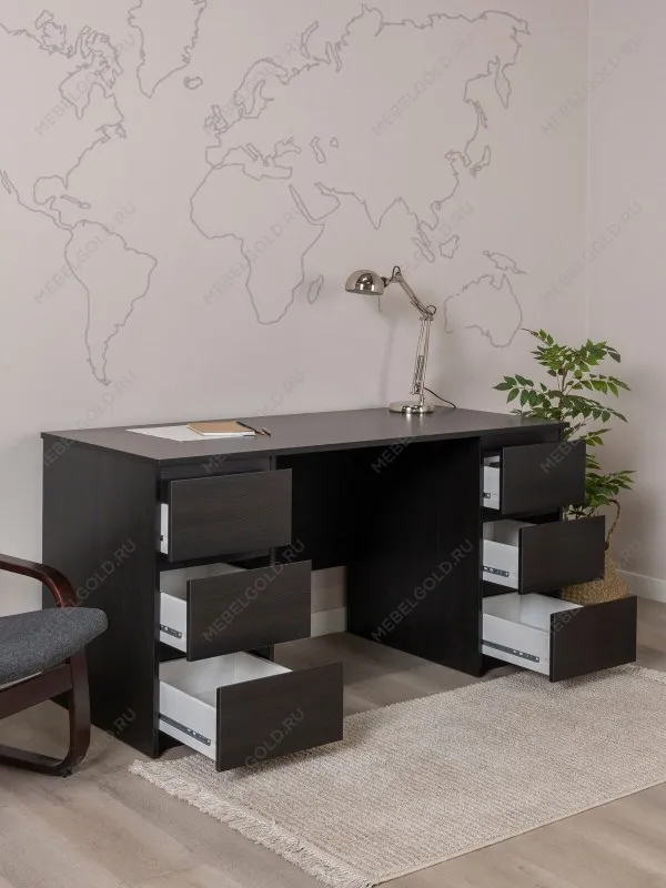 Стол письменный Кастор, 6 ящиков, 151х65х75 см, черный, дуб венге | изображение 2