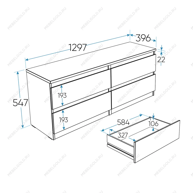 КАСТОР (KULLEN) тумба 4 ящика серая | изображение 2