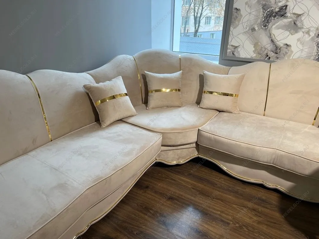 Диван Лара угловой 3-у-1 бежевый золото | изображение 3