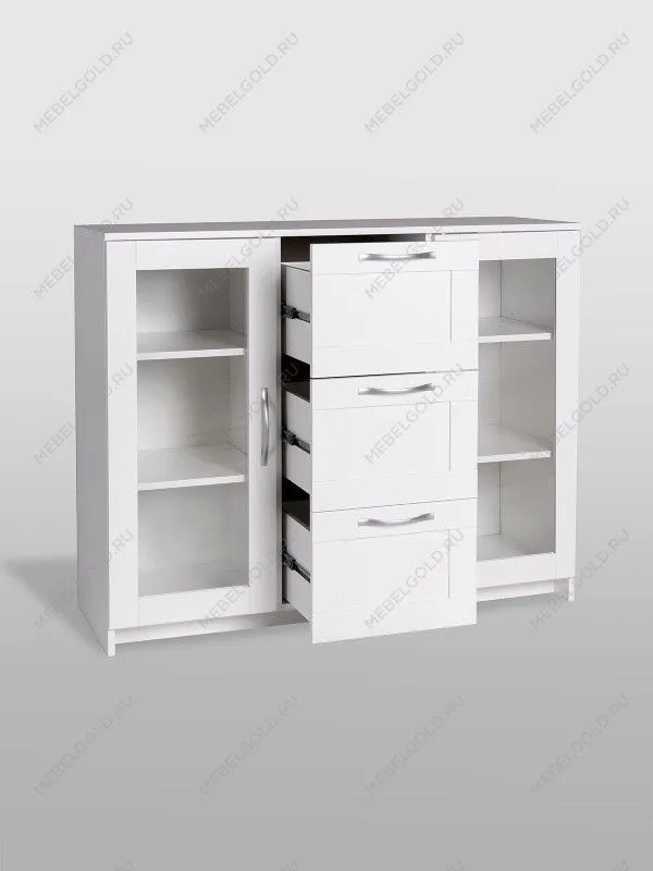 Тумба Сириус, 2 двери со стеклом и 3 ящика, 117х41х95 см, белая | изображение 11