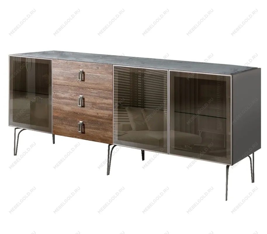 Комод 2.1м Bogemia Wood Fa (Серый) (Novabuk/Хром) БМКМ-5(Wo)[5]