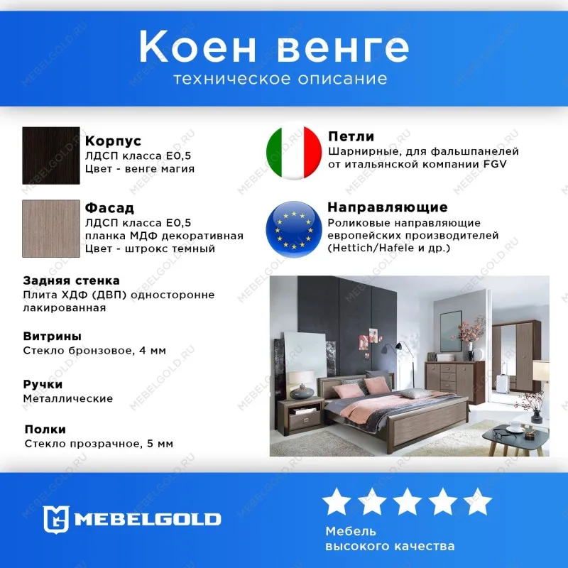 Комод Коен KOM5S Венге/Штрокс (NEW) | изображение 2