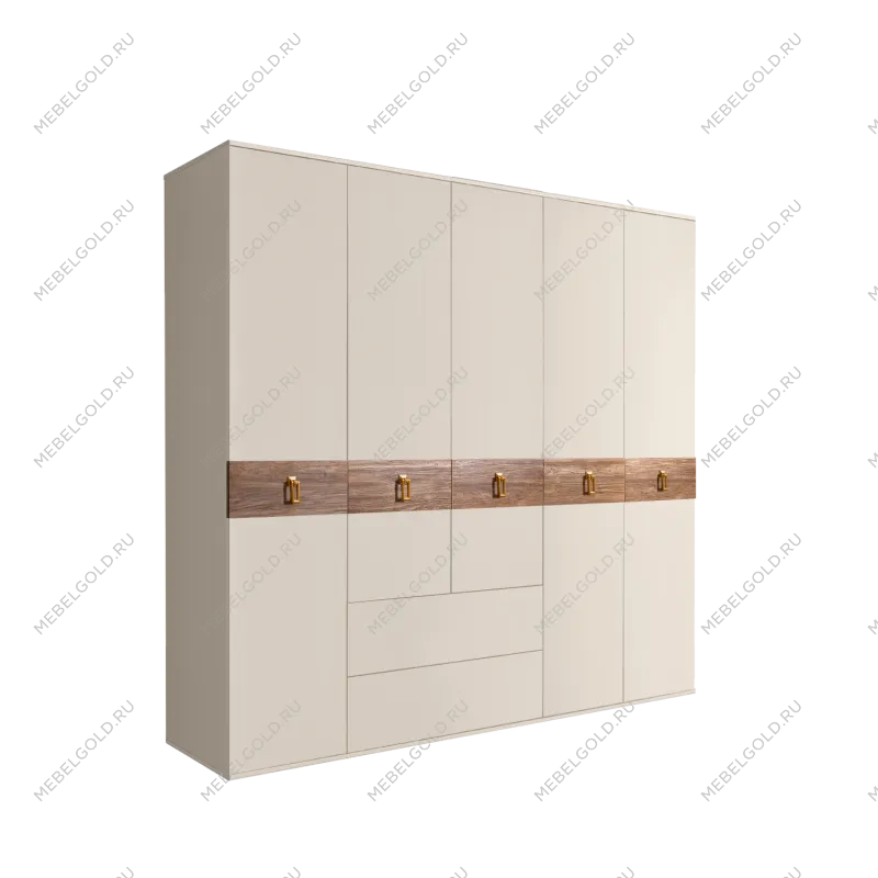 Шкаф 5-ти дверный с ящиками, Bogemia Wood Fa (Слоновая кость/Золото) БМШ2/51(Wo)